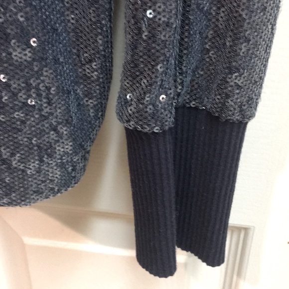 🎉”Anthropologie” Hooded Blue/Grey Sequin Zip Jacket - Picture 4 of 11